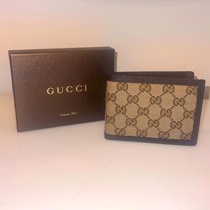 GUCCI MEN'S BI FOLD WALLET BEIGE & BROWN GUCCISSIMA